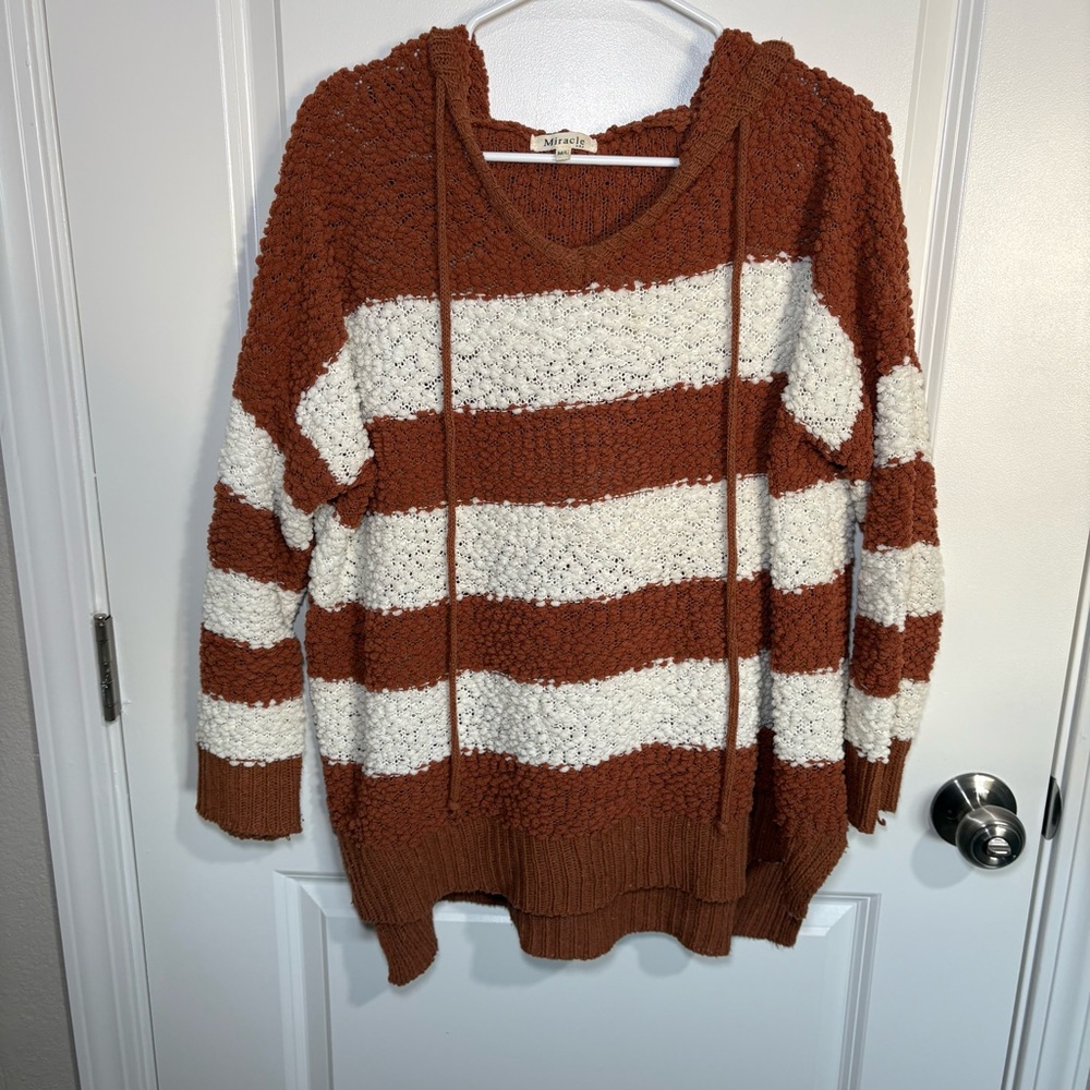 Oversized Cozy Striped Sweater - Brown and White